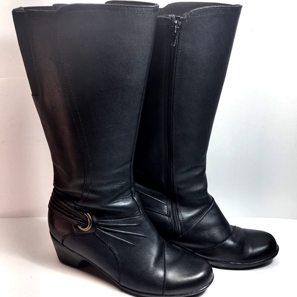Clarks Wish Excite Leather Knee High Riding Boots l Black Heel Boots l Size 8 M